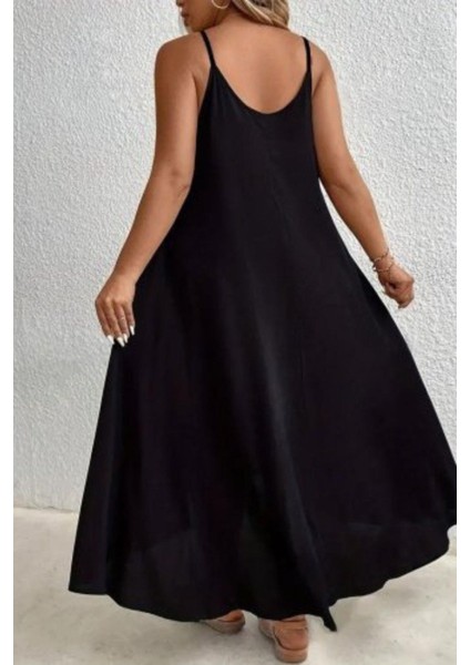 Halka Yaka Detaylı Asimetrik Viskon Elbise Siyah modelleri