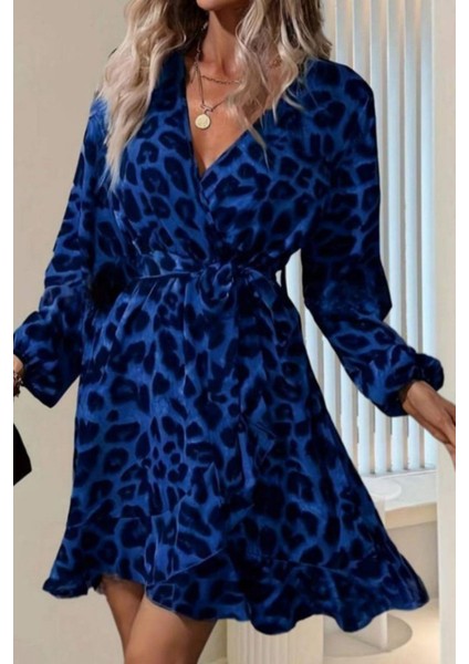 Kruvaze Yaka Bağlamalı Mini Modal Elbise Saks