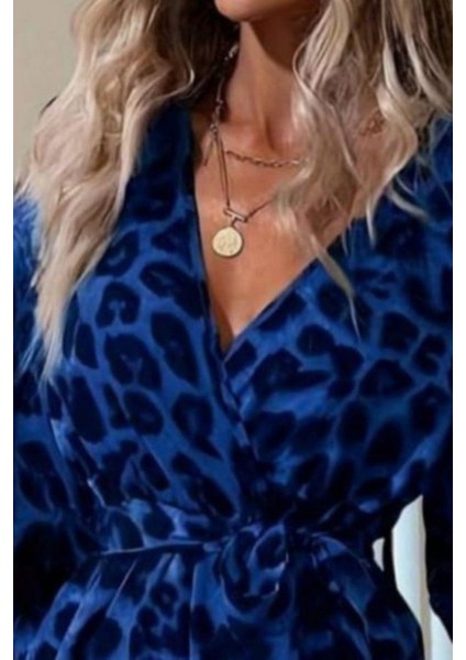 Kruvaze Yaka Bağlamalı Mini Modal Elbise Saks fiyatları