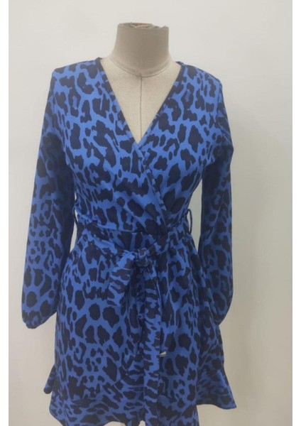 Kruvaze Yaka Bağlamalı Mini Modal Elbise Saks fırsatları