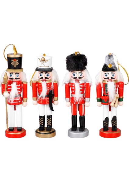 Yılbaşı Dekoru, Kırmızı Kurşun Asker Süsleri, 13 Cm, 4'lü Set