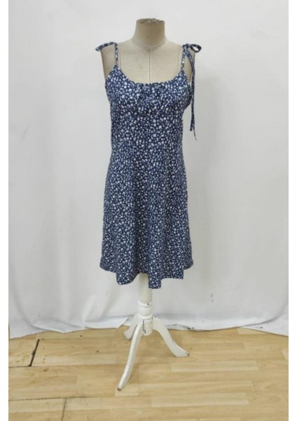 Askılı Kare Yaka Büzgü Detaylı Mini Süprem Elbise - Mavi modelleri