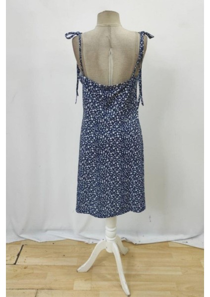 Askılı Kare Yaka Büzgü Detaylı Mini Süprem Elbise - Mavi fırsatları