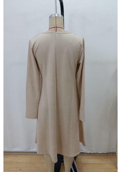 V Yaka Salaş Midi Boy Viskon Iki Iplik Elbise Bej indirimleri