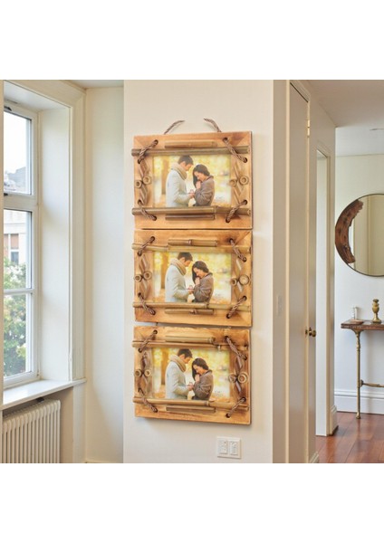 El Yapımı Doğal Ahşap 3’lü Bambu Bamboo Fotoğraf Çerçevesi Dekoratif Ev Ofis Hediyesi Duvar Süsü -10 fiyatları