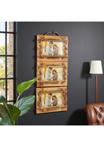 El Yapımı Doğal Ahşap 3’lü Bambu Bamboo Fotoğraf Çerçevesi Dekoratif Ev Ofis Hediyesi Duvar Süsü -10 modelleri