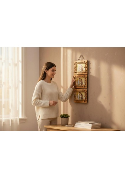 El Yapımı Doğal Ahşap 3’lü Bambu Bamboo Fotoğraf Çerçevesi Dekoratif Ev Ofis Hediyesi Duvar Süsü -10 fırsatları