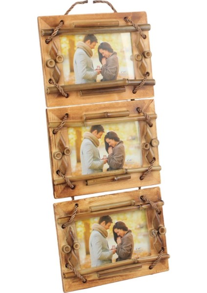 El Yapımı Doğal Ahşap 3’lü Bambu Bamboo Fotoğraf Çerçevesi Dekoratif Ev Ofis Hediyesi Duvar Süsü -10 indirimleri