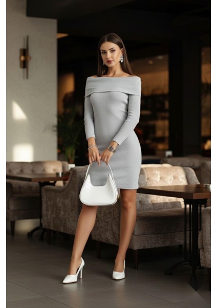 Madonna Yaka Fitilli Elbise Gri