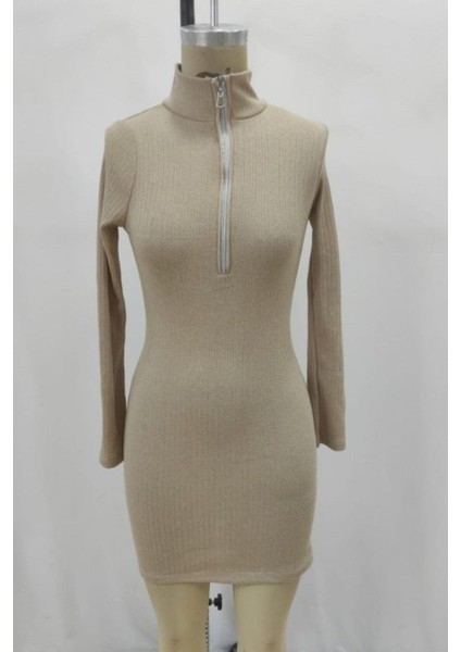 Fermuar Detaylı Kaşkorse Mini Elbise - Taş fırsatları