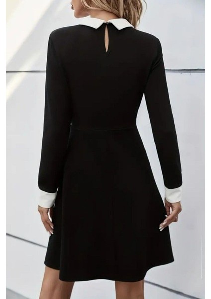 Düğmeli Yaka ve Kol Detaylı Kısa Modal Elbise - Siyah modelleri