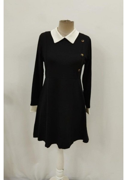 Düğmeli Yaka ve Kol Detaylı Kısa Modal Elbise - Siyah fırsatları