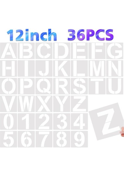 Tekrar Kullanılabilir Büyük Harf ve Sayı Boyama Şablonu 28CM 36 Adet