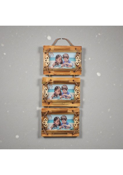 El Yapımı Doğal Ahşap 3’lü Bambu Bamboo Fotoğraf Çerçevesi Dekoratif Ev Ofis Hediyesi Duvar Süsü - 4