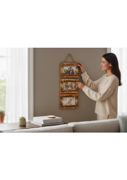 El Yapımı Doğal Ahşap 3’lü Bambu Bamboo Fotoğraf Çerçevesi Dekoratif Ev Ofis Hediyesi Duvar Süsü - 4 fırsatları