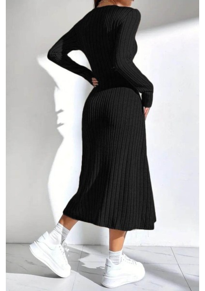 A Kesim Uzun Kollu Midi Boy Kaşkorse Elbise - Siyah modelleri