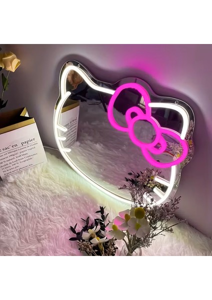Ktty Kedi Desen Neon Işıklı Dekoratif Ayna modelleri