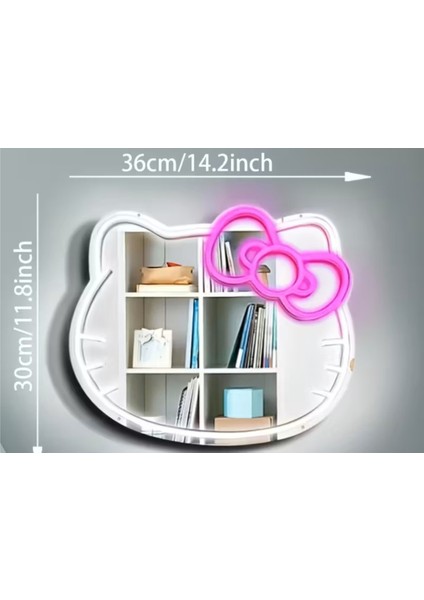 Ktty Kedi Desen Neon Işıklı Dekoratif Ayna