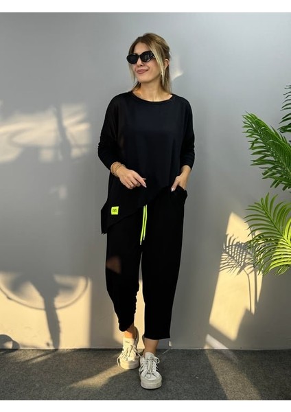 Kadın Iki Iplik Viskon Pamuk Kumaş Arma Detaylı Ikili Takım fırsatları