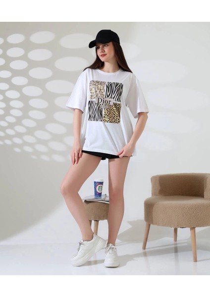 Karma Desenli Oversize Tişört fiyatları