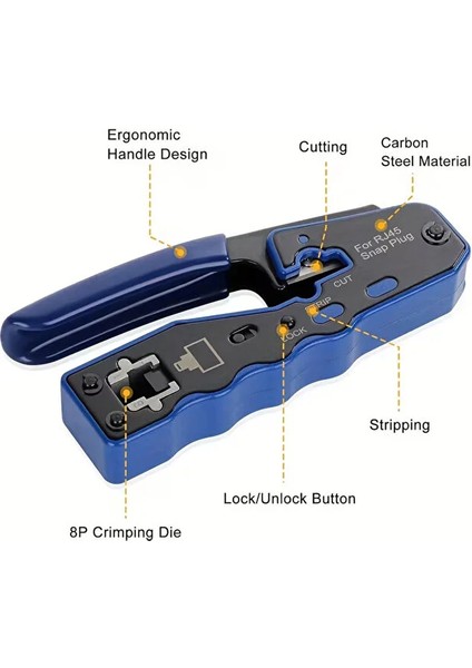 Yeni Nesil Pense Cat7/cat6 8P8C + 100 Adet Delikli Jak + Test Cihazı + 100 Adet Cover + Kablo Soyucu fırsatları