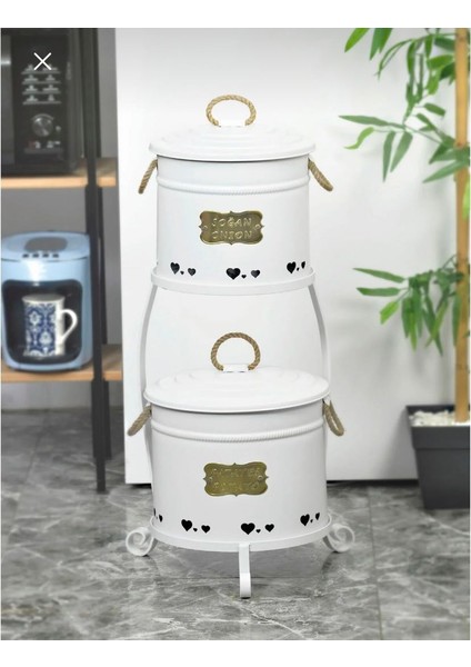 Büyük Patates Soğan Kovası 2 Katlı Paslanmaz