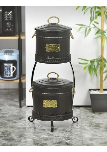 Büyük Patates Soğan Kovası 2 Katlı Paslanmaz