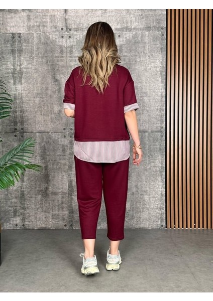 Kadın Modal Kumaş Çizgili Gömlek Yaka Ikili Takım fiyatları