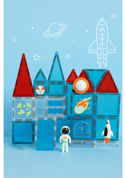 Manyetik LEGO Seti 39 Parça – Polis Uzay Serisi Magnetic Tiles – 3+ Yaş Eğitici Oyuncak