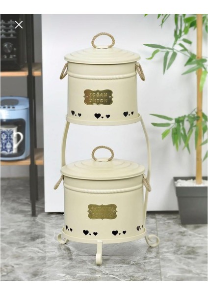 Büyük Patates Soğan Kovası 2 Katlı Paslanmaz