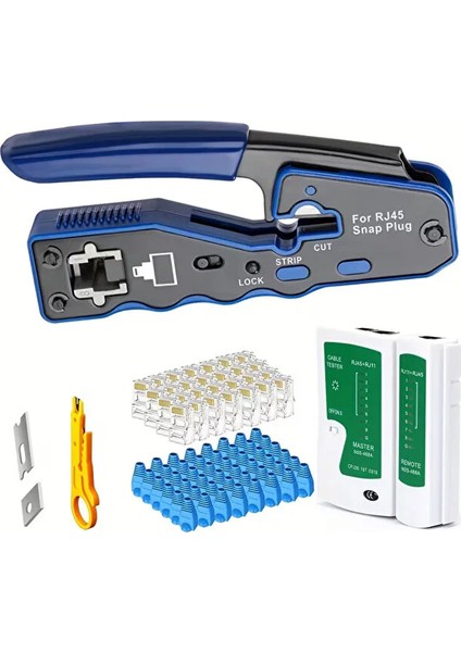 Cat7/cat6 Yeni Nesil Pense 8P8C + 100 Adet Delikli Jak + Test Cihazı + 100 Adet Cover + Kablo Soyucu fiyatları