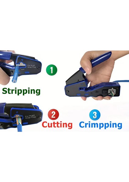 Cat7/cat6 Yeni Nesil Pense 8P8C + 100 Adet Delikli Jak + Test Cihazı + 100 Adet Cover + Kablo Soyucu modelleri