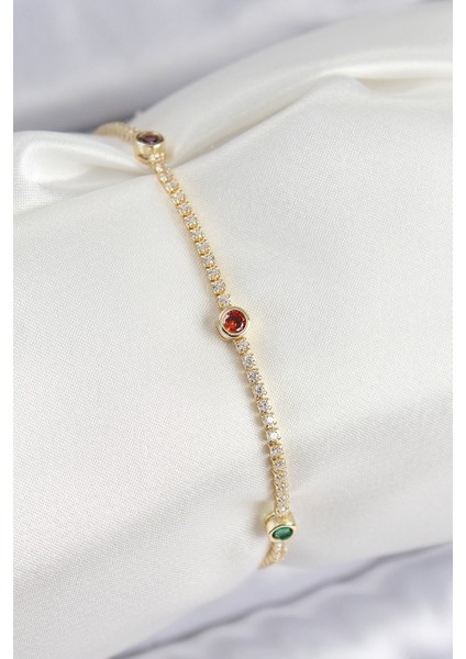 Pirinç Zirkon Taşlı Asorti Model Gold Renk Kadın Bilekilk - TJ-BB7664