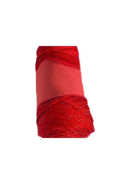 Makrome Ipi 3mm Polyester Kırmızı Simli