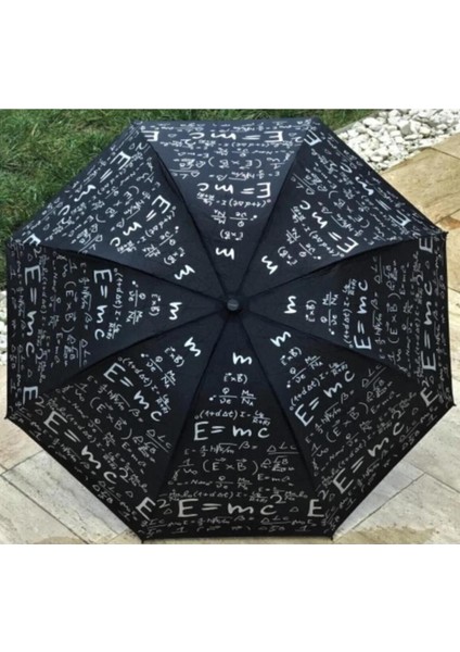 Rüzgar Dayanıklı Unisex Siyah Matematik Desenli Şemsiye