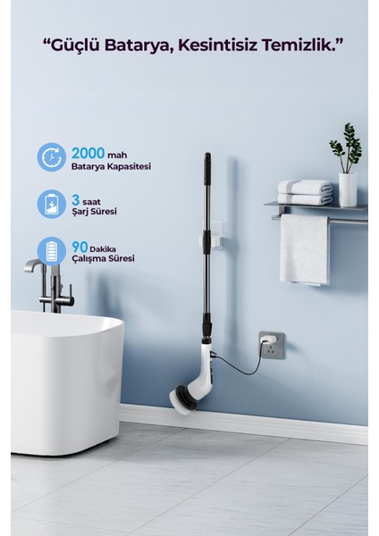 8 Başlıklı Şarjlı Dijital Temizlik Fırçası