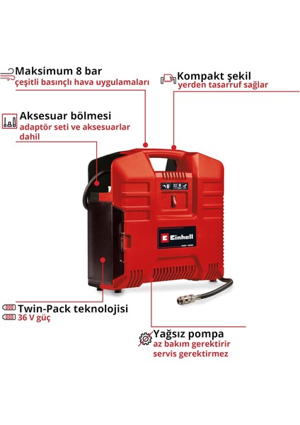 Akülü Çanta Tipi Kompresör Te-Ac 36/8 Li Of Set-Solo Power X-Change (36 V, Maks. 8 Bar, Yağs modelleri