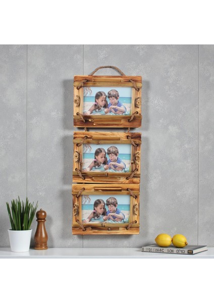 El Yapımı Doğal Ahşap 3’lü Bambu Bamboo Fotoğraf Çerçevesi Dekoratif Ev Ofis Hediyesi Duvar Süsü - 7
