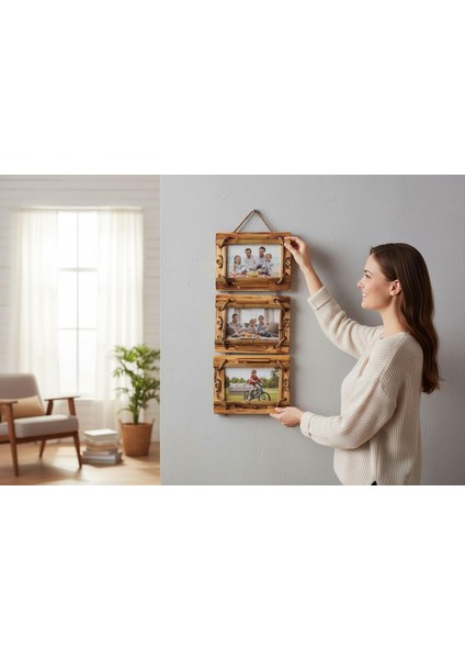 El Yapımı Doğal Ahşap 3’lü Bambu Bamboo Fotoğraf Çerçevesi Dekoratif Ev Ofis Hediyesi Duvar Süsü - 7 fiyatları