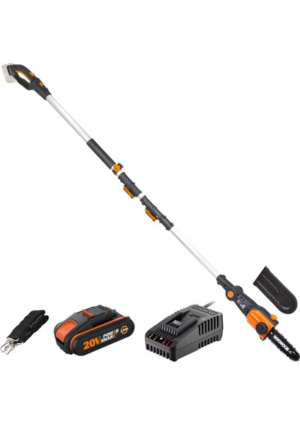 WG349E 20VOLT 2.0AH Li-Ion Tek Akülü 20CM Profesyonel Teleskobik Saplı Açı Ayarlı Zincirli Dal