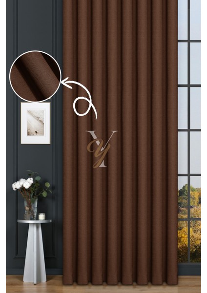 Keten Fon Perde V-4011 Kahve