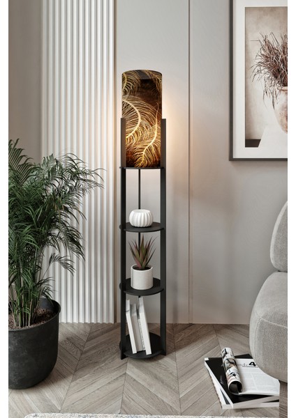 Yuvarlak Raflı Lambader Black