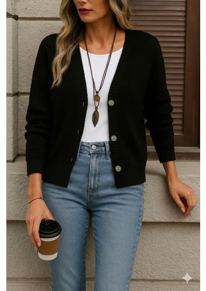 Kadın Uzun Kollu Düğme Detay Triko Hırka modelleri