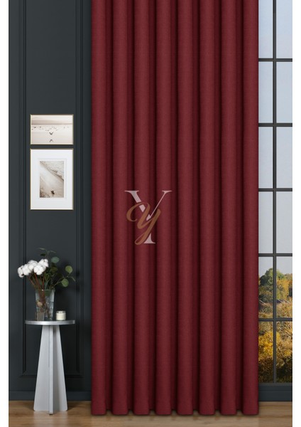 Keten Fon Perde V-4035 Kırmızı fiyatları