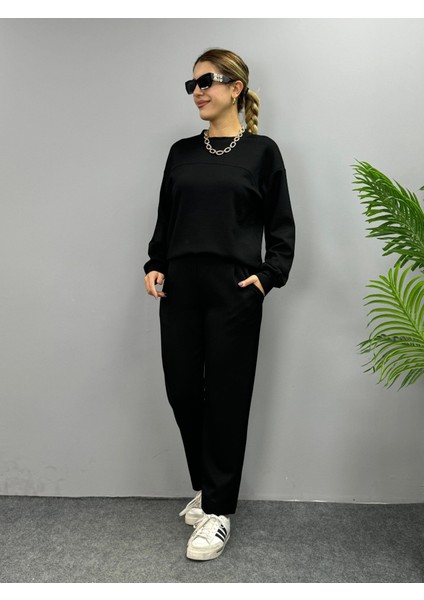 Kadın Uzun Kollu Bisiklet Yaka Viskon Iki Iplik Bluz ve Pantolon Ikili Takım fırsatları