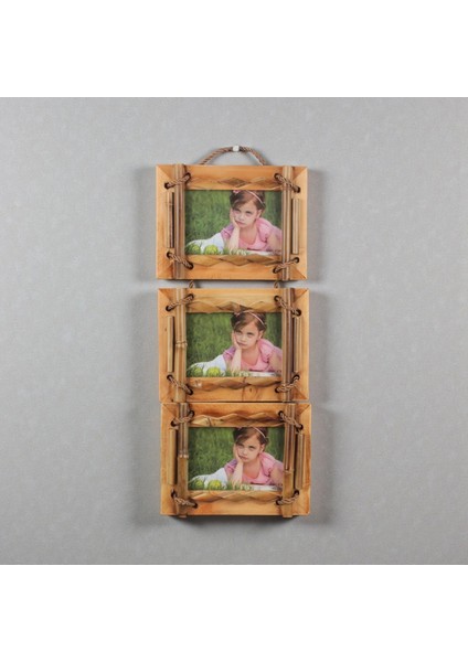 El Yapımı Doğal Ahşap 3’lü Bambu Bamboo Fotoğraf Çerçevesi Dekoratif Ev Ofis Hediyesi Duvar Süsü - 6