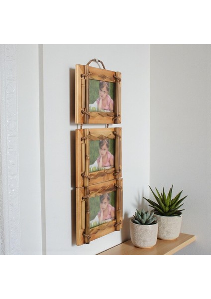 El Yapımı Doğal Ahşap 3’lü Bambu Bamboo Fotoğraf Çerçevesi Dekoratif Ev Ofis Hediyesi Duvar Süsü - 6 fırsatları