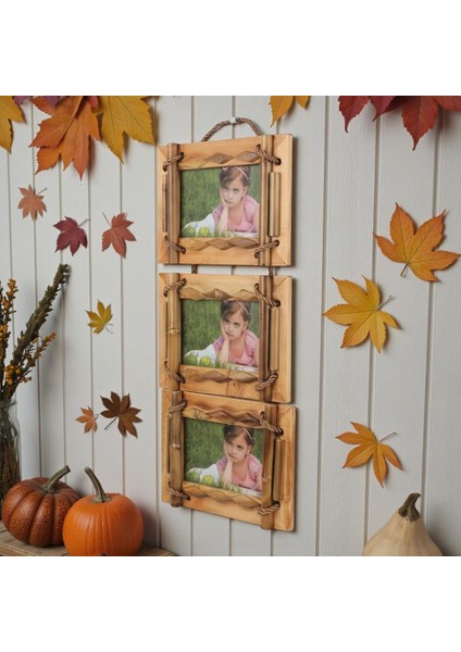 El Yapımı Doğal Ahşap 3’lü Bambu Bamboo Fotoğraf Çerçevesi Dekoratif Ev Ofis Hediyesi Duvar Süsü - 6 indirimleri