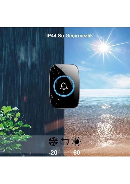 Alfalink Kablosuz Kapı Zili Ledli Uzaktan Kumandalı Işıklı Kapı Zili Yüksek Sesli 300MT Uzun