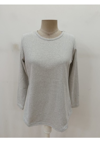 Kadın Uzun Kollu Yuvarlak Yaka Arkadan Düğmeli Waffle Bluz modelleri